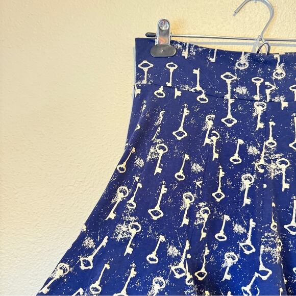 Effie’s Heart Blue Key Print Circle Skirt Women XL Retro Pinup Rockabilly Modest - Picture 3 of 8